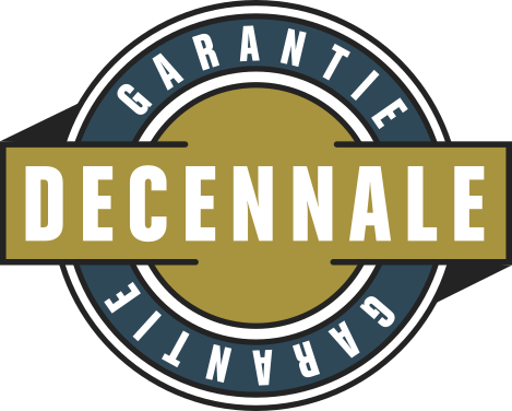 Logo circulaire de garantie décennale en bleu et or.